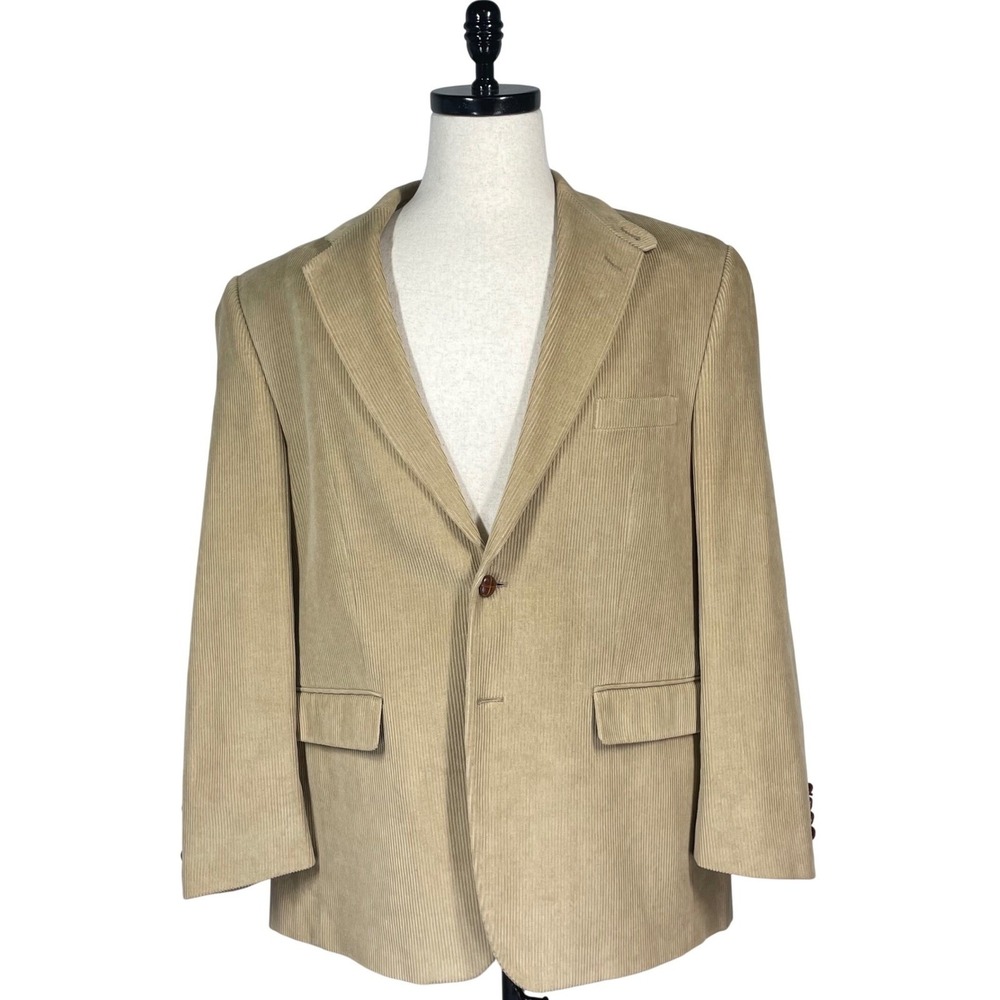 Vintage RALPH LAUREN Men 42R Tan Cotton Corduroy Blazer Sport Coat Elbow Patches